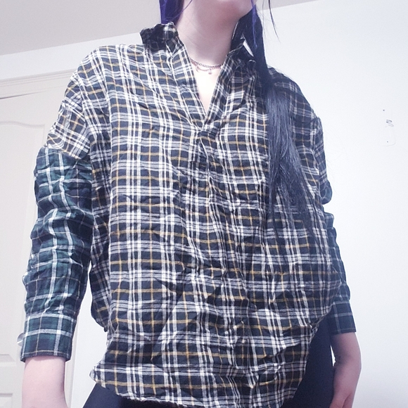 French Connection Plaid Patchwork V-Neck Flannel Blouse - Picture 5 of 14